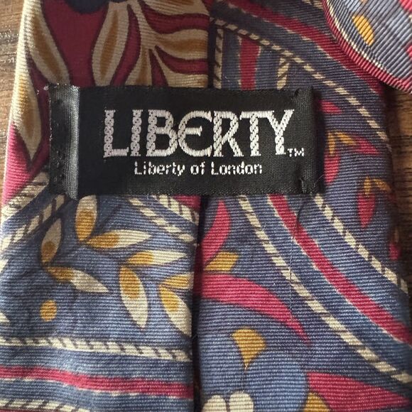 Liberty of London Tie Silk Necktie Burgundy Navy Cream Floral Geometric 58 Inch - Picture 7 of 10